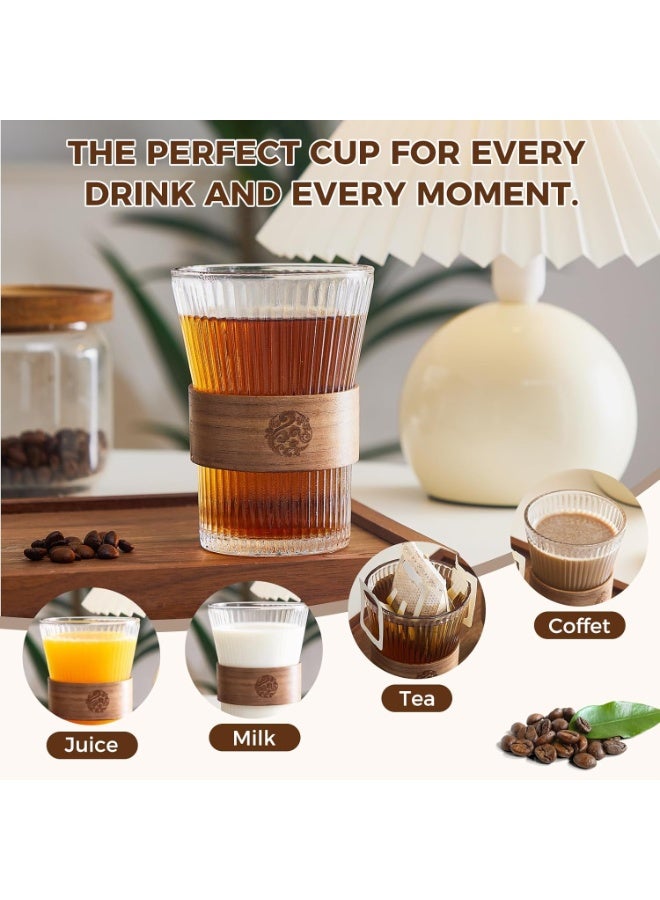 Bukela 4PCS Glass Coffee Mug 9oz with Bamboo Sleeve,Espresso Cups Drinking Cup set, Home Essential Glass Tumblers for Beer, Cocktail, Tea and Latte Clear - Image 3